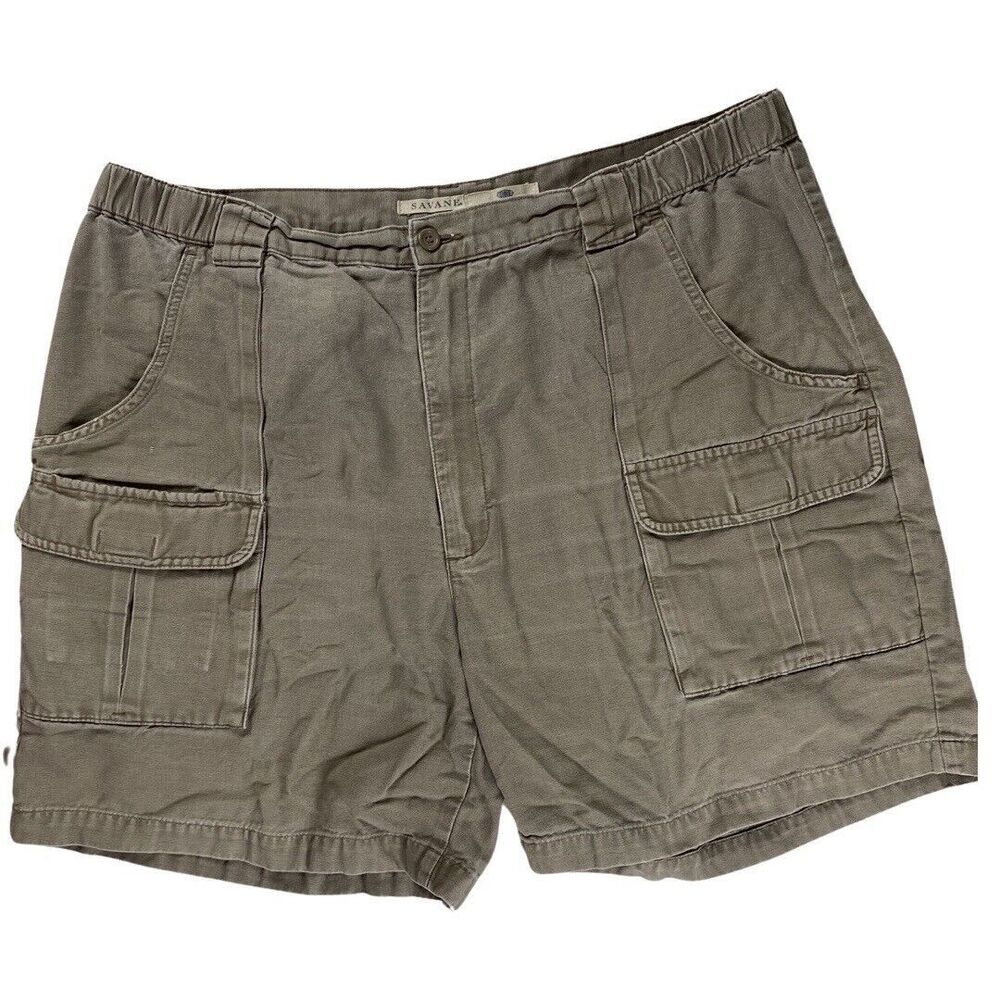 Savane Cargo Short Men 40 Beige Mid Rise Flat Front Elastic Waist Pockets Cotton